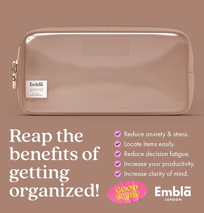 Embla Clear Cosmetic Bag Makeup Case, Clear Zipper Make Up Pouch and Toiletry Travel Tote, Cute Skincare Pouches for Women Girls, Preppy Purse Cosmetic Organizer, Small Makeup Bags, Mocha Mousse