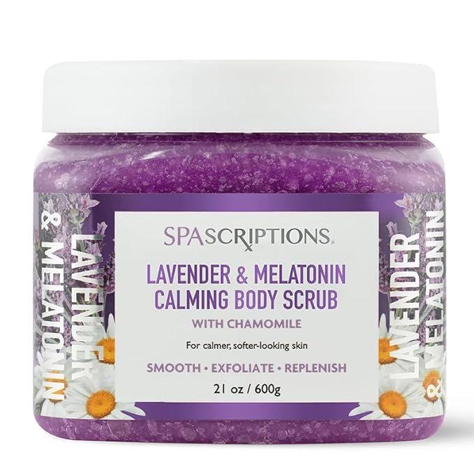 Spascriptions Lavender & Melatonin Calming Body Scrub with Chamomile For a Calmer & Softer-Looking Skin, Made to Smooth Exfoliate & REplenish the Skin, 21 oz.