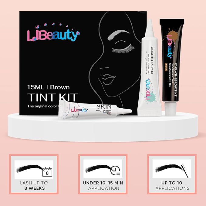 Libeauty Eyelash and Eyebrow Color Kit Brown Instant Hair Color Kit for Lash and Brow Perfect Partner for Lash Perm/Lift/Lamination Treatment Voluminous Coloring