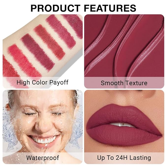 Retractable Lipliner Pencil Waterproof Makeup for Lip Liner and Eye Liner, Smooth and Creamy, Long Lasting Matte Finish, Vegan Beauty, Matte Velvet Pigmented Lip Liner(10#Purple Red, 1)
