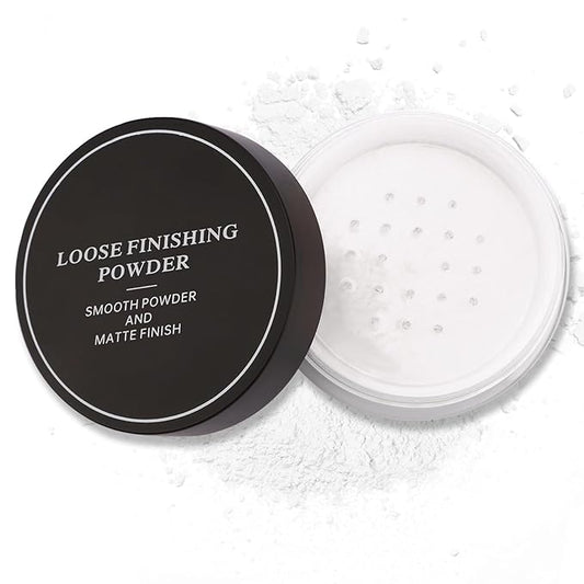 Erinde Blurring Setting Powder, Loose Face Powder with Finishing Powder Puff, Matte Finish, Lightweight, Long-Lasting, Soft Focus Natural Face Makeup for Uneven Skin Tone, White