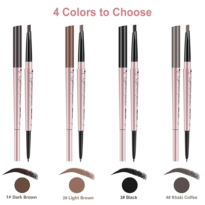 Eyebrow Pencil, Brow Pen Dual-ends Thick & Fine Tip Retractable Waterproof Long-lasting Natural Eye Brows Makeup with Eyebrow Trimmer (Light Brown)