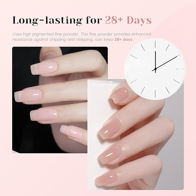 Dip Powder Nail Kit Starter, Light Red Light Purple Skin Color Dipping Powder Liquid Set All Seasons with Base Top Coat and Activator for Nail Art Manicure Salon DIY at Home 9 Pcs