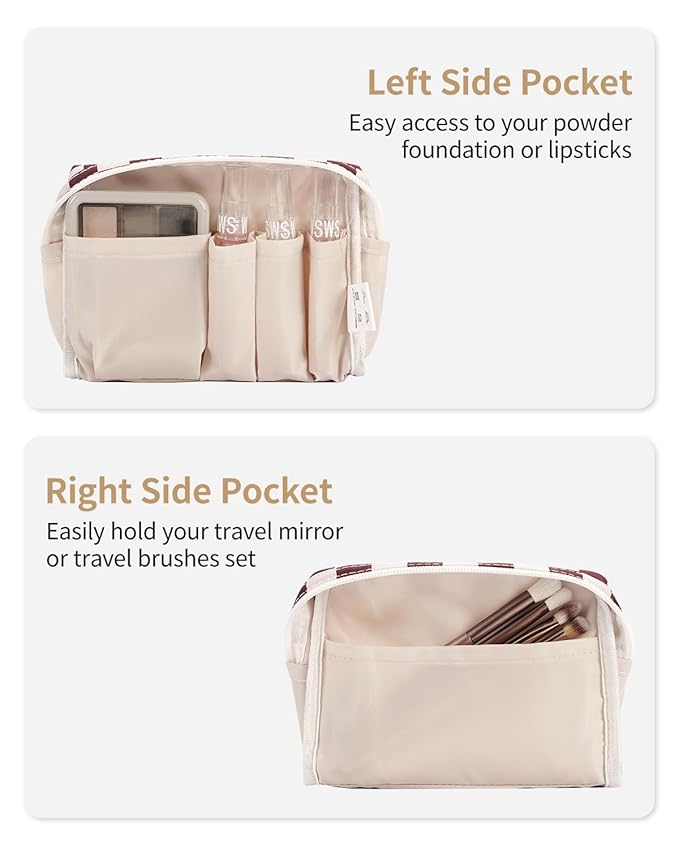 Narwey Small Checkered Makeup Bag for Purse Mini Cosmetic Bag Travel Makeup Pouch Zipper Pouch Cute Make up Bags with Compartments for Women Girls (Dark Checkerboard, Small)