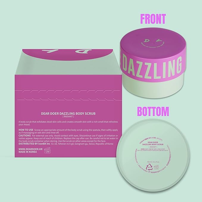 Dear Doer] Dazzling Body Scrub - Radiant & Gentle Exfoliator with Grape Seed & Plant-Derived Cellulose to Remove Dead Skin Cells with Vitamin C, Fresh Floral Scent, Vegan, 10.1 fl oz (300 ml)