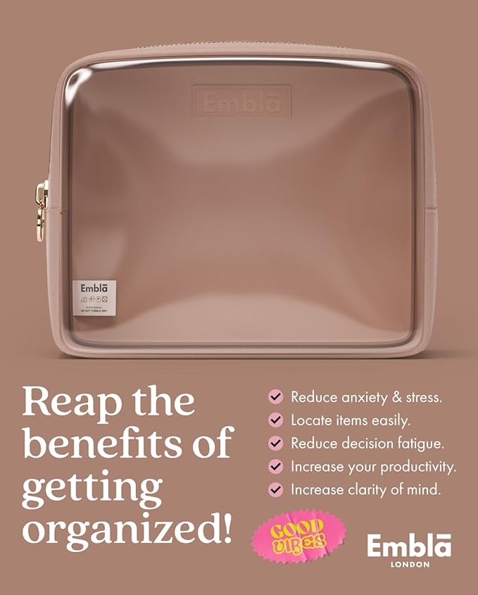 Embla Clear Cosmetic Bag Makeup Case, Clear Zipper Make Up Pouch and Toiletry Travel Tote, Cute Skincare Pouches for Women Girls, Preppy Purse Cosmetic Organizer, Large Makeup Bags, Mocha Mousse