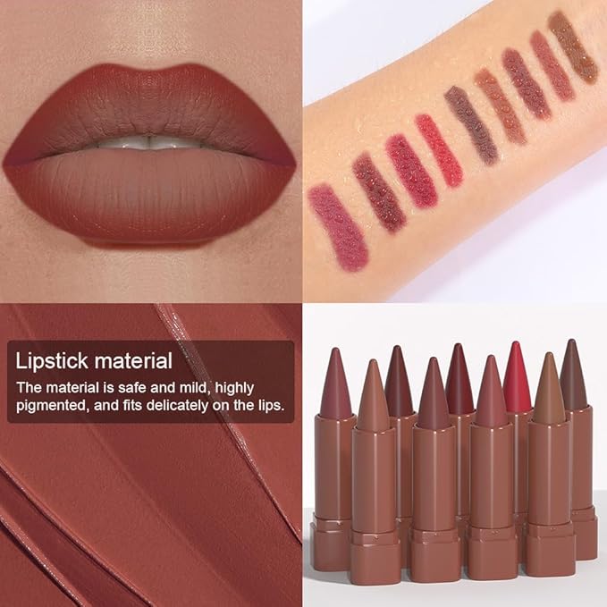 Matte Lip Crayon Lip Liner and Lipstick Combo Sets, Smokey Topaz Gradient Matte Lip Bar And Lip Liner Set, Contour Gradual Ombre Effect Lip Pencil For Old Women, Long Lasting Waterproof Smudge Proof