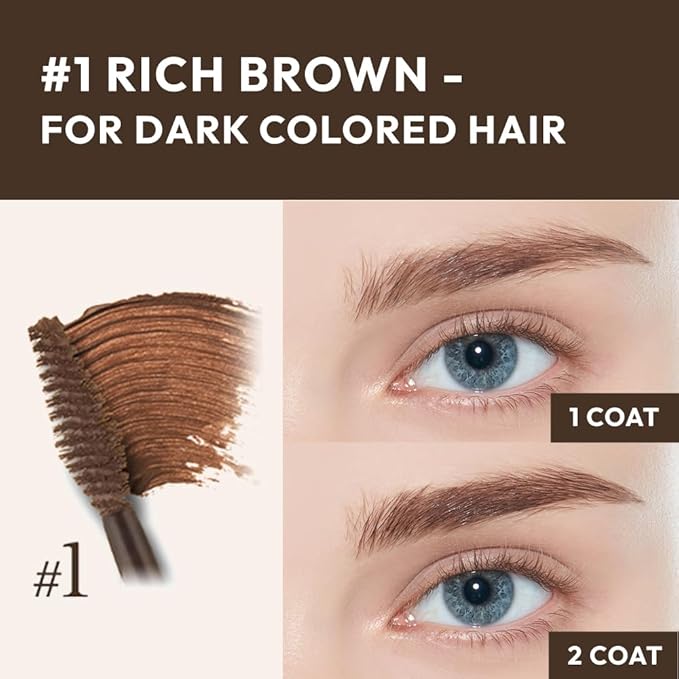 ETUDE Color My Brows Big Size - Rich Brown (9g) | Beeswax & Carnauba Wax | Eyebrow Mascara, Quickly Fixing Natural Eyebrow Makeup with Care Effect | Korean Makeup, Kbeauty