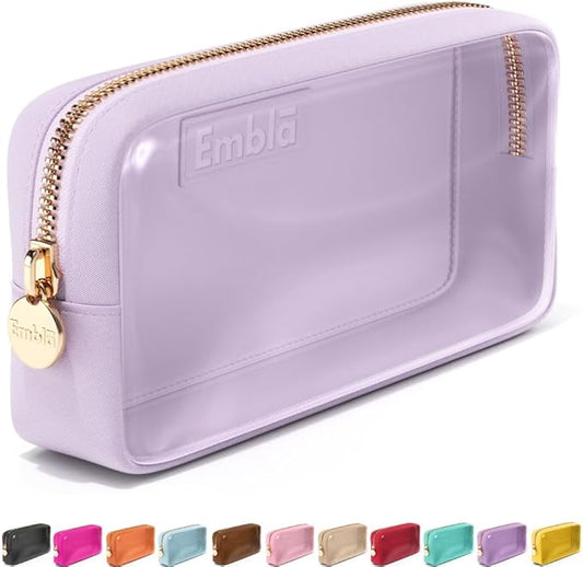 Embla Clear Cosmetic Bag Makeup Case, Clear Zipper Make Up Pouch and Toiletry Travel Tote, Cute Skincare Pouches for Women Girls, Preppy Purse Cosmetic Organizer, Small Makeup Bags, Lilac