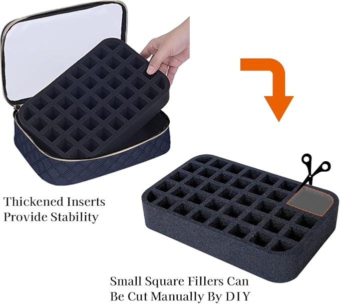 Nail Polish Bag organizer-Holds 40 bottles(15ml-0.5fl.oz)，Nail Polish Carrying Case Clear Multifunctional Cosmetic Travel Cases Makeup Bags Black