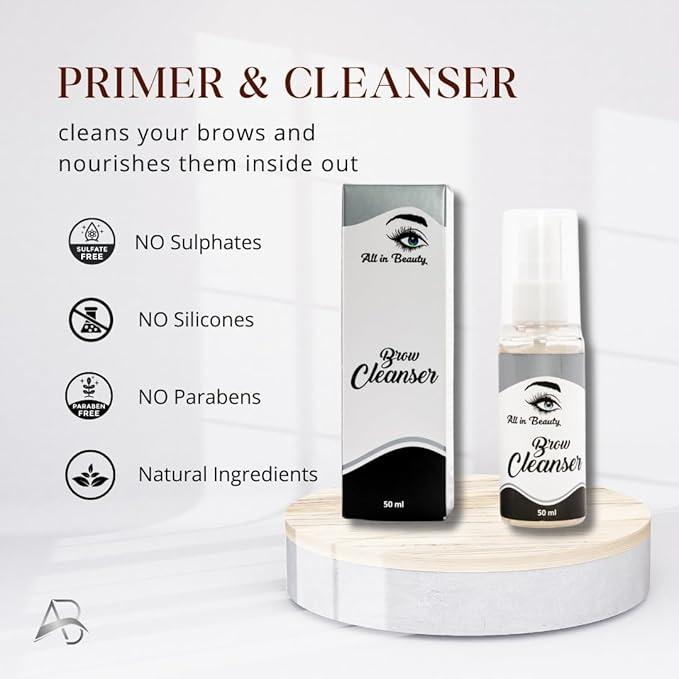 All in Beauty Spray Brow Primer and Cleanser, Eyebrow Primer for Hair and skin before henna application and other brow treatments. Deep Cleansing and Conditioning Cleanser for Eyebrows.