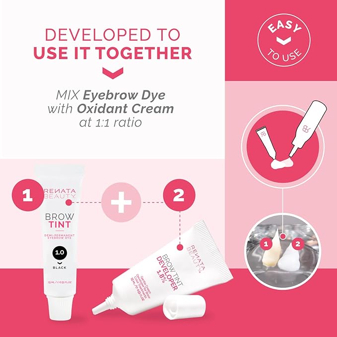 RB RENATA BEAUTY Brow Tint Kit – Eyebrow Dye Set – Dye Kit with Color Tint, Cream Developer and Styling Brush – Long-Lasting Effect Up to 4 Weeks – 30 Applications [Black]