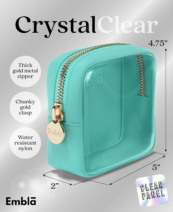 Embla Clear Cosmetic Bag Makeup Case, Clear Zipper Make Up Pouch and Toiletry Travel Tote, Cute Skincare Pouches for Women Girls, Preppy Purse Cosmetic Organizer, Mini Makeup Bags, Cotton Candy