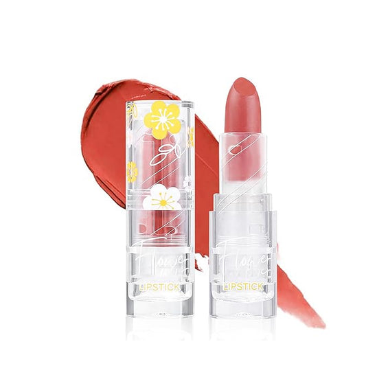 Flower Matte Lipstick, Moisturize Long Lasting Lock in Color Velvet Waterproof Non-Stick Cup Premium Matte Lipstick for Women Girls(#03)