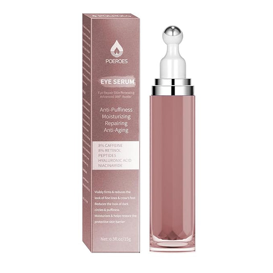 Eye Serum with 8% Caffeine 8% Retinol Hyaluronic Acid Niacinamide peptides for Puffy Bags Fine Lines Dark Circles Wrinkles, Under Eye Cream with 360° Roller Massage Ball, 0.5 fl. oz