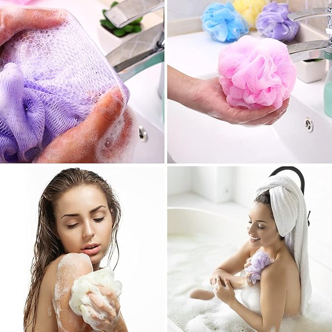 10 Pcs Bath Loofah Shower,Small Mesh Sponge Pouf Colorful Exfoliating Scrubber for Kids Women Men Body Wash,Random Color