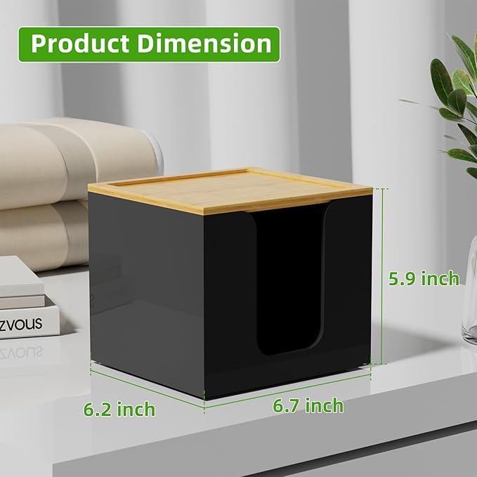 VITVITI Disposable Face Towel Holder Box, Acrylic Facial Towel Container for XL Clean Skin Club, Large Disposable Face Towel Storage with Bamboo Lid, for Bathroom, Vanity Makeup, Black