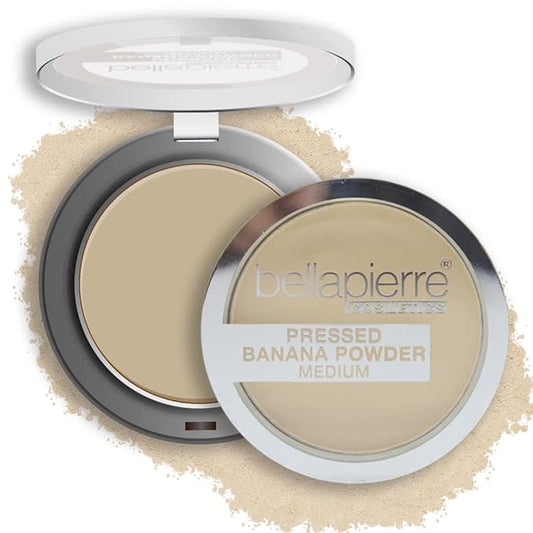 bellapierre Pressed Banana Setting Powder | Lightweight Color Corrector | Eliminates Dark Under Eye Circles & Redness | Talc-Free Powder | Compact Matte Banana Powder - Medium - 0.28 Oz