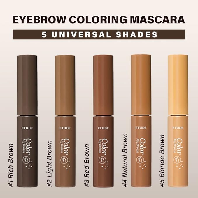 ETUDE Color My Brows - Light Brown (4.5g) | Beeswax & Carnauba Wax | Eyebrow Mascara, Quickly Fixing Natural Eyebrow Makeup with Care Effect | Korean Makeup, Kbeauty