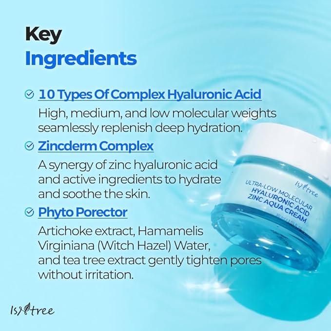 IsNtree ISTREE Zinc Aqua Cream 30ml, 1.01 fl oz | Korean Skincare | Ultra-Low Molecular Hyaluronic Acid | Pore Refining & Oil Control | Cooling & Hydrating Gel Cream