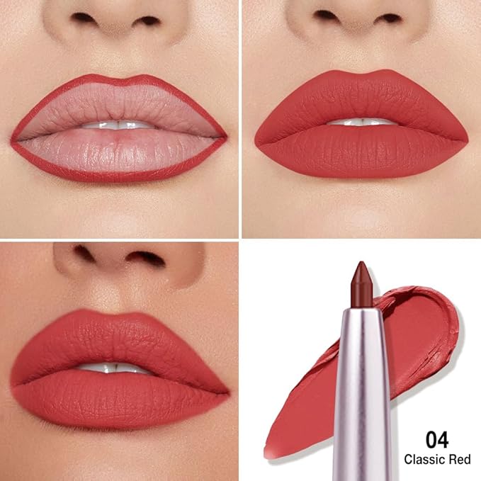 Retractable Lipliner Pencil Waterproof Makeup for Lip Liner and Eye Liner, Smooth and Creamy, Long Lasting Matte Finish, Vegan Beauty, Matte Velvet Pigmented Lip Liner(04#Red, 1)