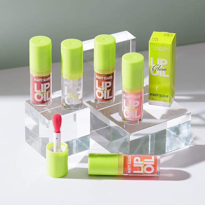 Beauty Glazed Big Brush Head Lip Oil, Ultra-Hydrating & Nourishing, Smooth Glossy Finish Lip Glow Oil, Shiny and Vegan Tinted Lip Gloss, Non-Sticky Formula (2, 105# PASSION & 106# FUSE)
