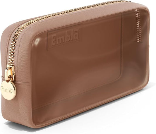 Embla Clear Cosmetic Bag Makeup Case, Clear Zipper Make Up Pouch and Toiletry Travel Tote, Cute Skincare Pouches for Women Girls, Preppy Purse Cosmetic Organizer, Small Makeup Bags, Mocha Mousse