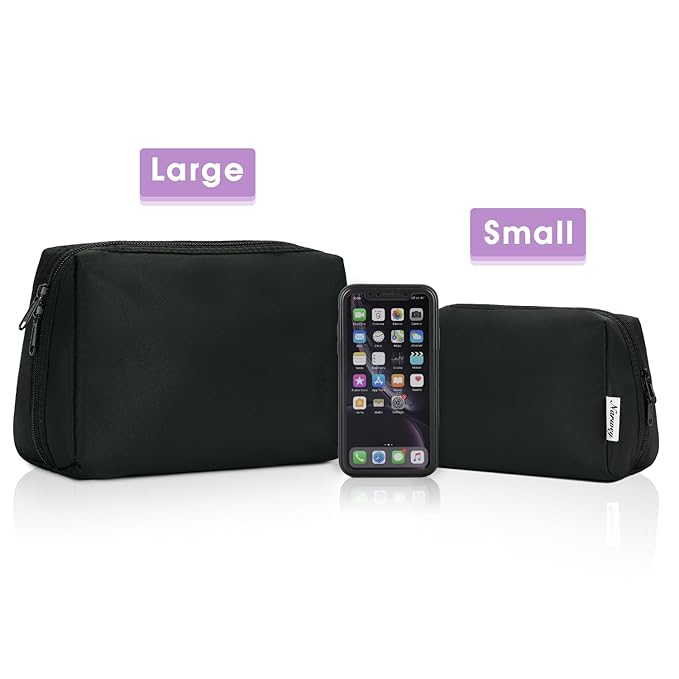 Narweyc Travel Cosmetic Bag Organizer Toiletry Bag Make Up Bags with Compartments for Women Girls (Large, Black)
