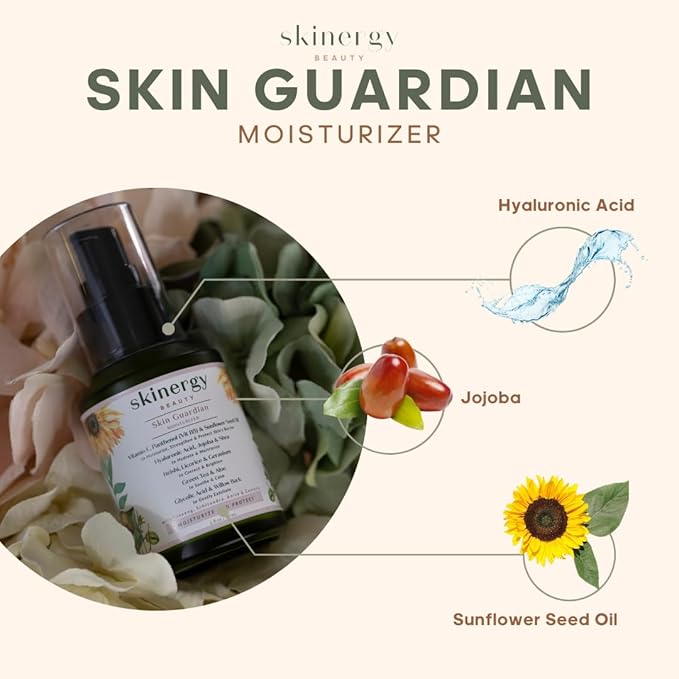 Skinergy Beauty Skin Guardian Moisturizer for Normal, Dry, Combination Skin - Glycolic Acid, Hyaluronic Acid, Vitamin E- Moisturizes, Protects, Brightens - 2 FL