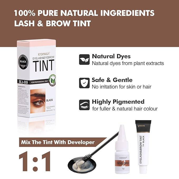 Natural Lash Color Kit, 2 in 1 Professional Lash & Brow Color Kit, Instant Bushy Eyelash & Eyebrow Kit Lasting, Safe & Easy DIY Brow Coloring, Black