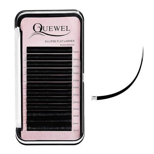 QUEWEL Eyelash Extensions Ellipse Flat 0.20mm Curl CC 12mm Matte Black | 0.15/0.20mm Curl C/D/DD Mix 8-15mm Single 8-18mm