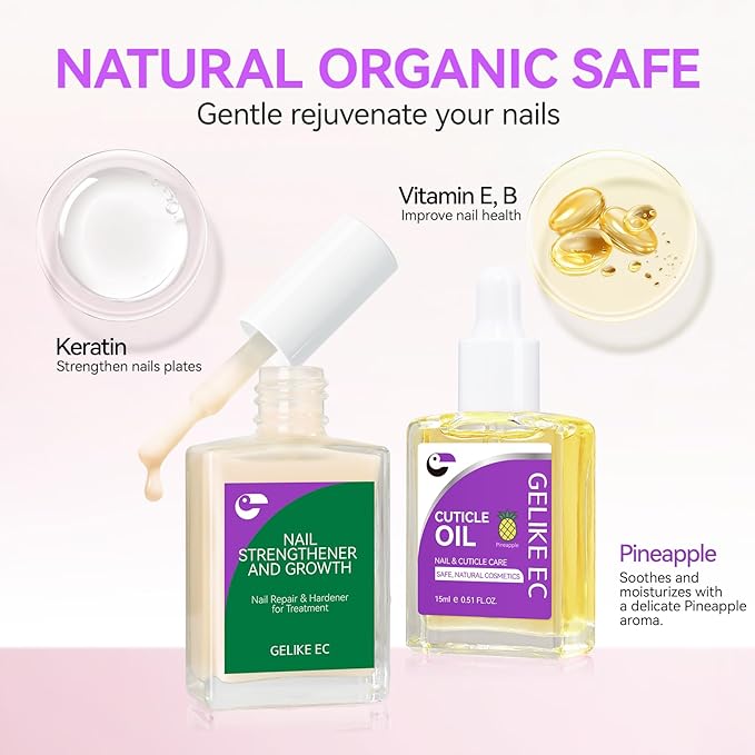 Gelike EC 2-in-1 Nail Rescue Kit: Apricot Nail Ridge Filler & Pineapple Cuticle Oil (15ml) - Tropical Scented Nail Care - Strengthens & Brightens - Travel-Friendly Mini Size