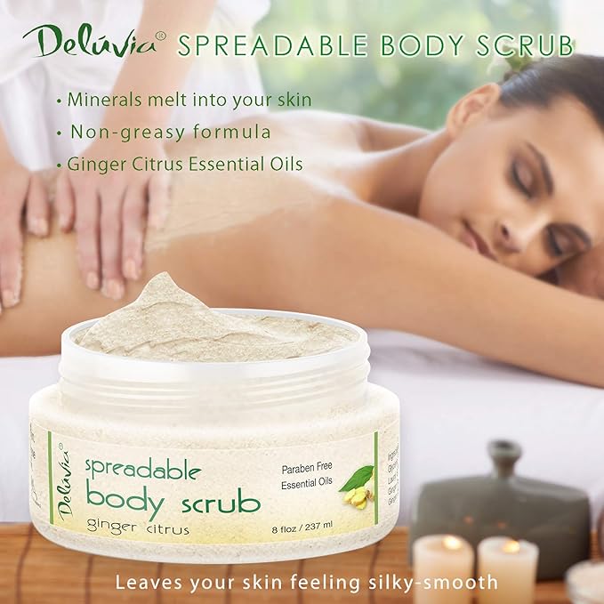 Deluvia Moisturizing Body Scrub with Ginger Citrus Essential Oils &; Dead Sea Minerals, 2-Pack