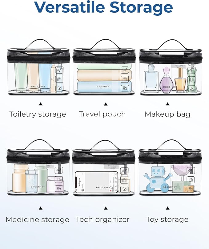 BAGSMART TSA Approved Toiletry Bag, 2 Pack Clear Makeup Cosmetic Bag Organizer, Quart Size Travel Bag for Toiletries, Carry-on Travel Accessories Essentials, Rose Red-2pcs