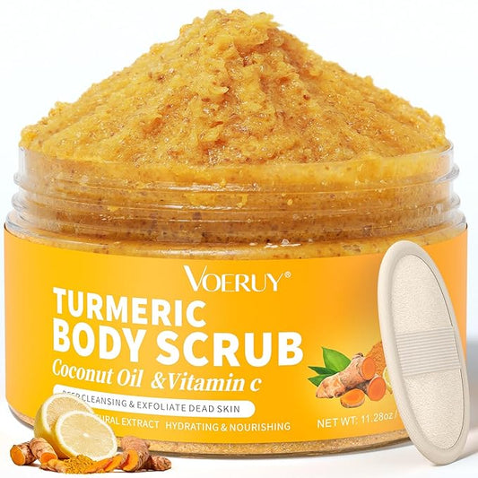 Body Scrub,Turmeric Exfoliating Scrub, with Coconut Oil & Vitamin C, Gently Exfoliate Body Hand and Foot Exfoliator Moisturized Skin for Women and Men, 11.28oz/320g