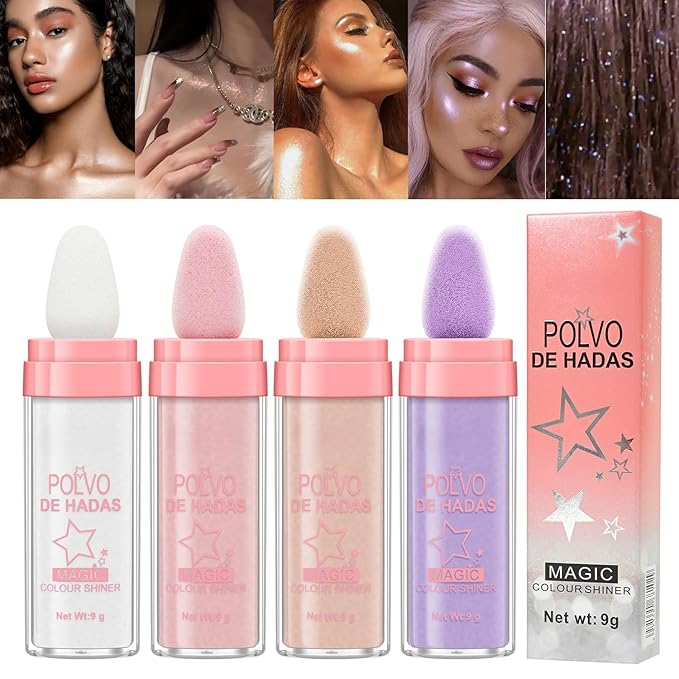 Polvo De Hadas 3 Pack Fairy Dust Highlight Patting Powder for Face, Eye, and Full Body Contouring, Halloween Sparkling Body Glitter Powder