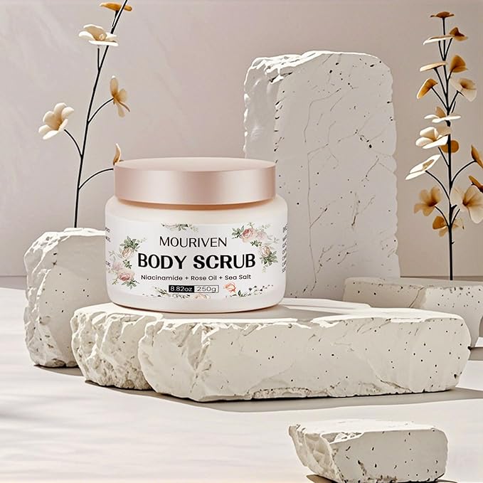 5% Niacinamide Exfoliating Body Scrub for Women - Rose Scrub with Niacinamide, Rose Oil and Seal Salt - Hydrating & Smooths Skin, Suitable for Sensitive Skin - Best for Mother's Day- 8.82oz