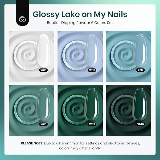 Beetles Dip Powder Nail Kit, 6 Colors White Bule Green Natural Nail Dip Powder Kit Starter Set French Nail Art Manicure Salon No Need Nail Lamp Cured Glossy Lake DIY Spring Summer Gifts for Women