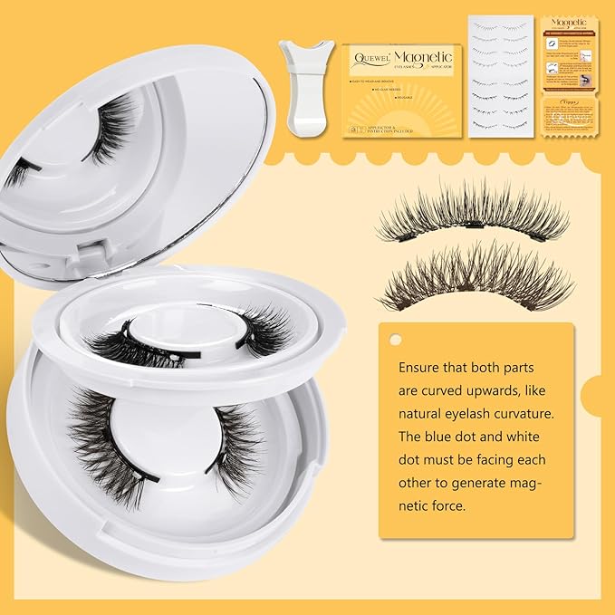 QUEWEL Magnetic Eyelashes 2 Pair Reusable Magnetic Eyelashes with Applicator No Glue Needed Eyelashes Natural Look Lash Clusters Kit Easy to Wear and Remove(-B+E01)