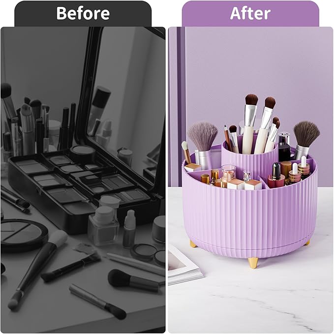 360° Rotate Makeup Brush Holder Organizer, Makeup Organizers Countertop, Makeup organization and Skincare Storage for Vanity, Desktop, Bathroom (Purple)