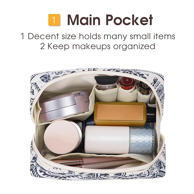 Narwey Small Makeup Bag for Purse Mini Cosmetic Bag Travel Makeup Pouch Zipper Pouch Cute Make up Bags with Compartments for Women Girls (Elephant, Small)