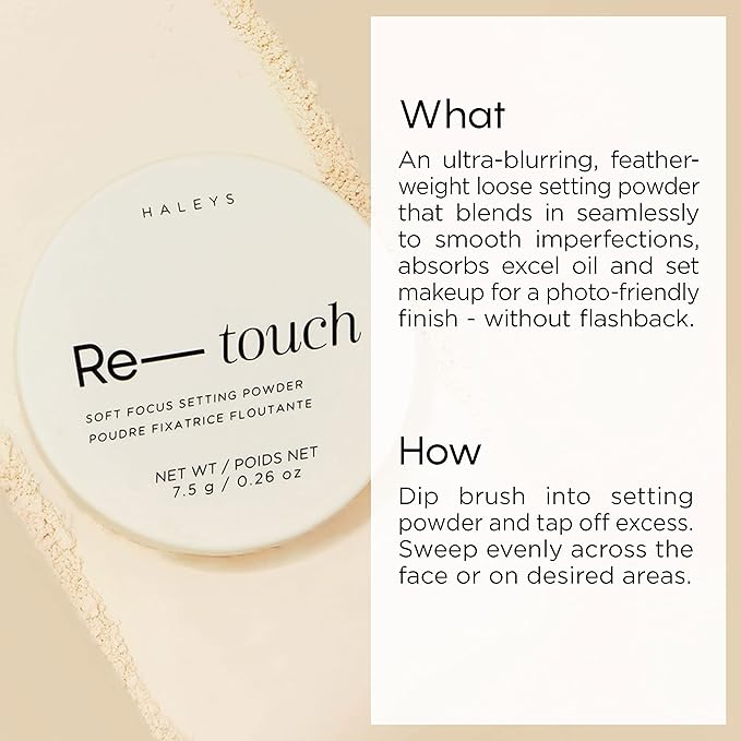 HALEYS Flawless Finish Set (Light Medium): Re-touch Soft Focus Loose Setting Powder, Skin Perfecting, Blurs, Smooths, No flashback, for All Skin Types and Tones,Streak-free, Perfect Blending