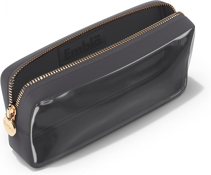 Embla Clear Cosmetic Bag Makeup Case, Clear Zipper Make Up Pouch and Toiletry Travel Tote, Cute Skincare Pouches for Women Girls, Preppy Purse Cosmetic Organizer, Small Makeup Bags, Grey