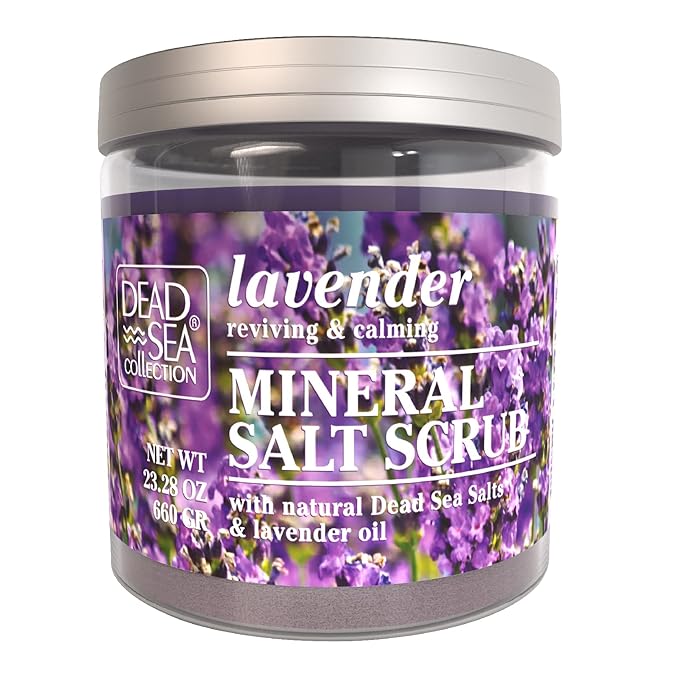 Bundle-Dead Sea Collection Salt Body Scrub -2 X Large 23.28 OZ -Body Scrub Almond Vanilla+ Body Scrub Lavender - Exfoliating Effect - Includes Organic Essential Oils and Natural Dead Sea Minerals