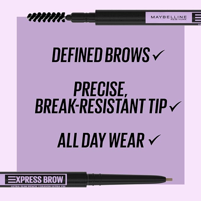 Maybelline Express Brow Ultra Slim Eyebrow Makeup, Brow Pencil with Precision Tip and Spoolie for Defined Eyebrows, Black, 1 Count