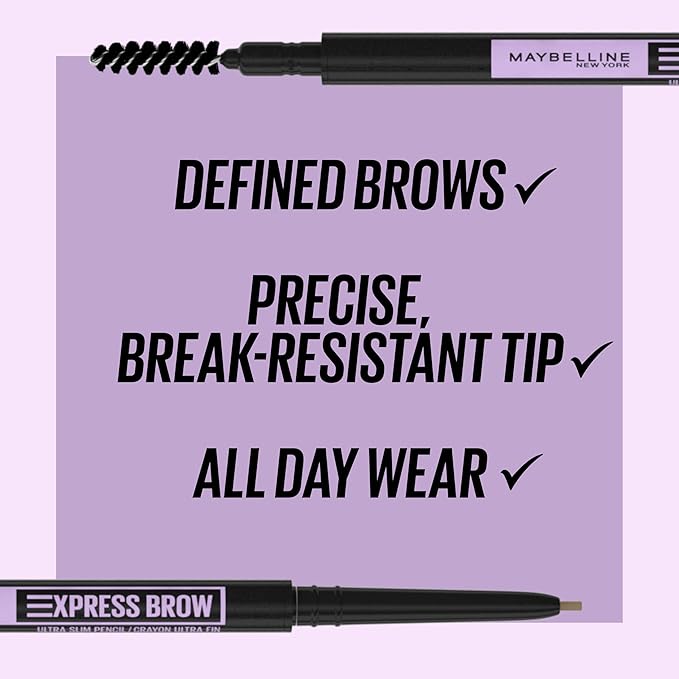 Maybelline Express Brow Ultra Slim Eyebrow Makeup, Brow Pencil with Precision Tip and Spoolie for Defined Eyebrows, Medium Brown, 1 Count