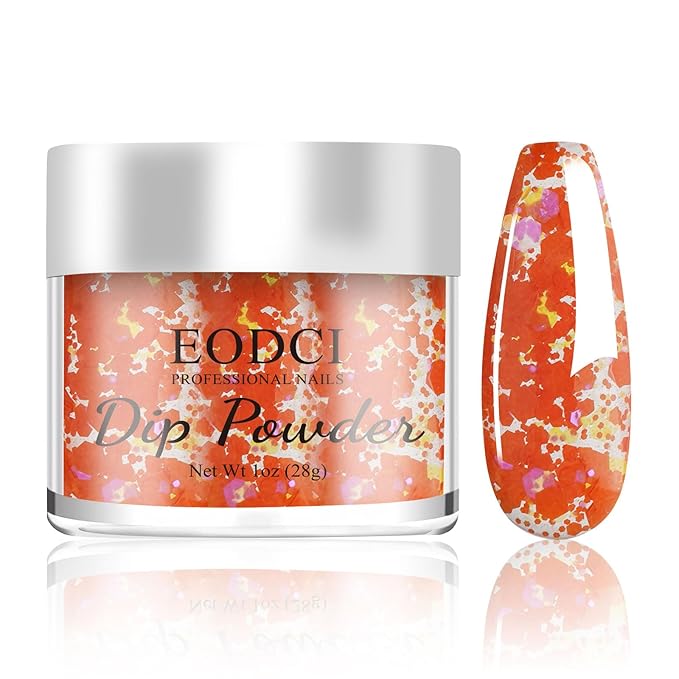Nail Dip Dipping Powder,1 Oz/28g Dopamine Glitter Orange Color Dipping Powder French Nails Art Starter Manicure DIY Salon Home Gift for Women,No Need Nail Lamp Cured