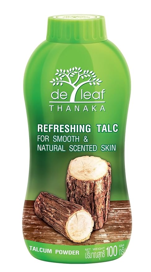DE LEAF THANAKA Refreshing Talc Smooth and Natural Scented Skin, Talcum Powder Beauty Skincare Face Body Clean Fresh Cooling Sooth Irritation, 80 g 1 Pack Count