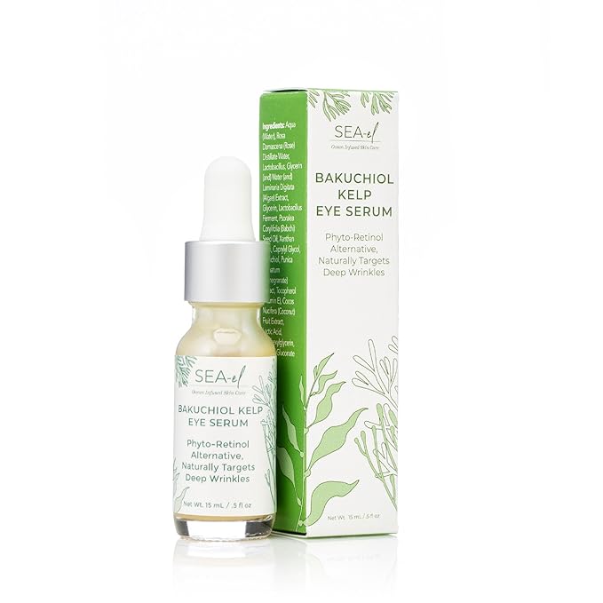 Bakuchiol Kelp Eye Serum Plant-Based Skincare Naturally Boosts Under Eye Glow Targets Deep Wrinkles & Supports Smooth Skin - Retinol Alternative for Women or Men, Vegan - .5 oz