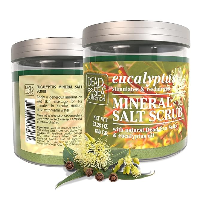 Dead Sea Collection Salt Body Scrub - Large 23.28 OZ - with Himalayan Salt and Dead Sea Collection Eucalyptus Salt Body Scrub - Large 23.28 OZ - Bundle